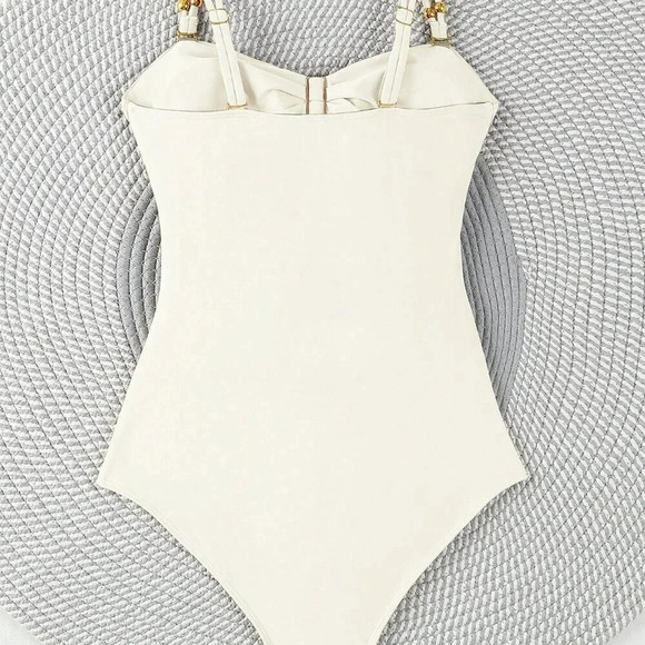 White Sexy Women's Hollow Out Solid Color Daily One-Piece Swimsuit - Picture 3 of 5